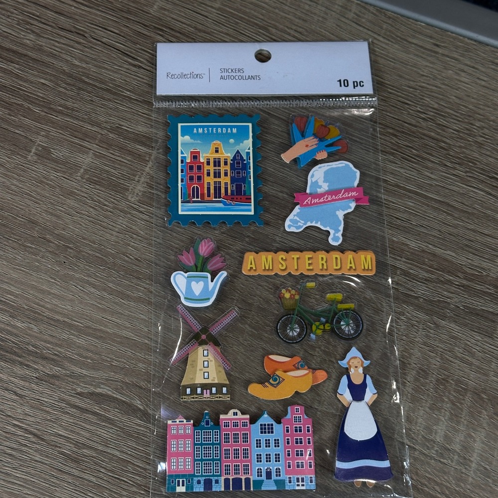 Recollections Amsterdam Netherlands 3D Stickers 10pc Travel Scrapbook Journal